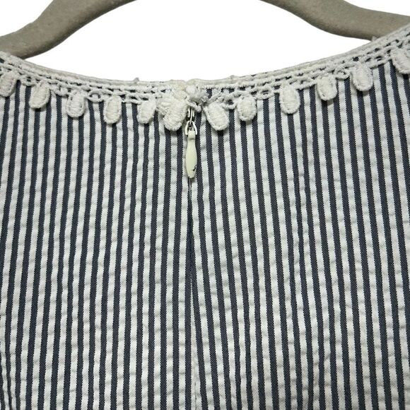 Nine West Blue and White Striped Sleeveless A-Line Mini Dress Vneck Pleated - Picture 6 of 9